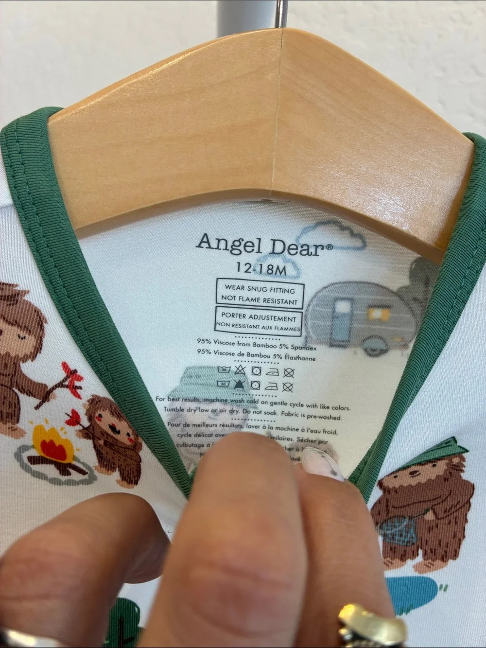 Angel Dear White, Green & Brown Bear Camping Footed One-Piece